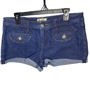 Scarlet Boulevard Jean Shorts Womens 29 14 Mid Rise Micro Rolled Cuff Denim Blue